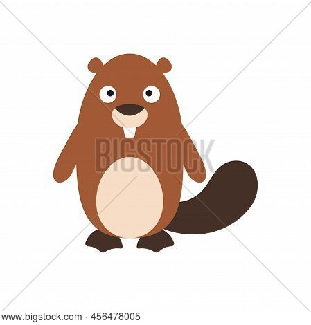 Cute Little Beaver Isolated. Cartoon Animal Character For Kids Cards, Baby Shower, Invitation, Poste