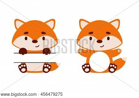 Cute Little Fox Split Monogram. Funny Cartoon Character For Kids T-shirts, Nursery Decoration, Baby 