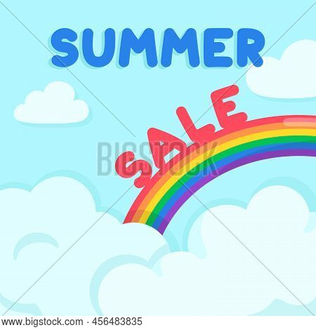 Summer Sale Rainbow And Blue Sky Kawaii Doodle Cartoon Vector