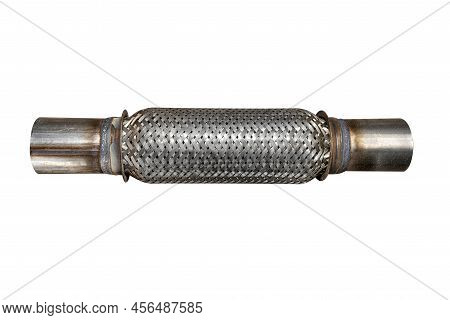 Metal Exhaust Flexible Fitting, Isolated On A White Background With A Clipping Path.