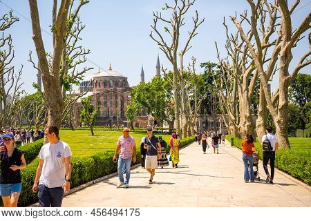 Istanbul, Turkey - May 28, 2022: People Are Visiting Topkapi Palace. Topkapi Palace Is Popular Touri