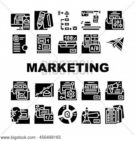 Email Marketing And Advertisement Icons Set Vector. Email Marketing Businessman Occupation For Sendi