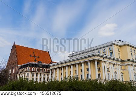 Church St Dorothea And Buildings On Urban Street In Wroclaw