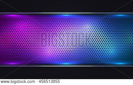 Abstract Colorful Hexagonal Texture Technology Background. Pink And Blue Colored Carbon Fiber Textur