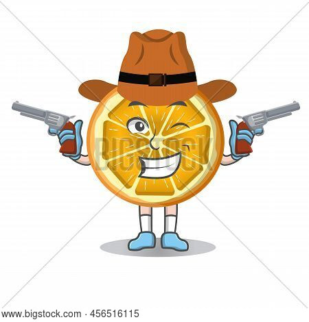 Character Mascot Of Slice Orange Fruit As A Cowboy , Character Design