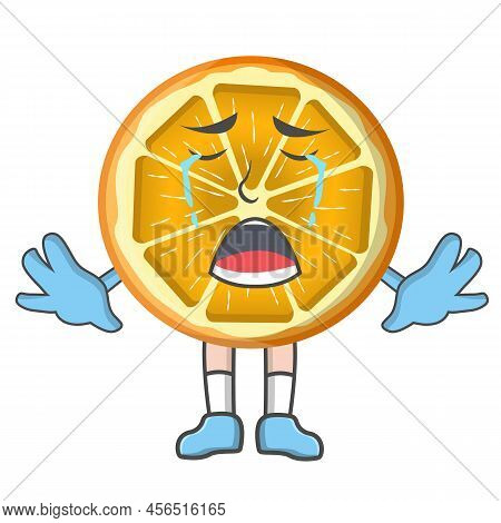 Collection Of Cute Slice Orange Cartoon Character With Crying And Sad Expressions. Suitable For Emot