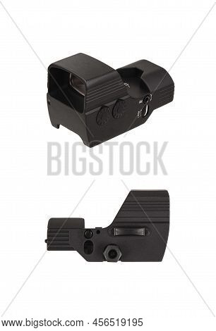 Modern Optical Collimator Sight. Aiming Device For Shooting At Short Distances. Isolate On A White B