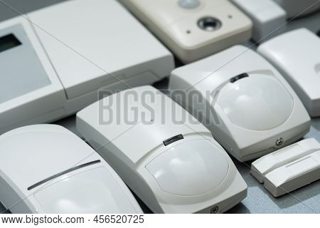 Set Of Security Systems For The House On A Gray Background Close-up