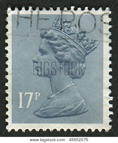 UK-CIRCA 1983:A stempel trykt i UK viser billede af Elizabeth II er den forfatningsmæssige monark af 16 