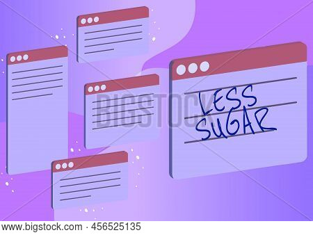 Text Showing Inspiration Less Sugar. Business Overview Lower Volume Of Sweetness In Any Food Or Drin