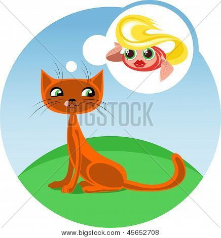 tecknad katt och fisk