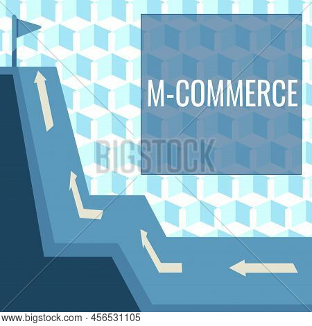 Text Sign Showing M Commerce. Word Written On Commercial Transactions Conducted Electronically By Mo