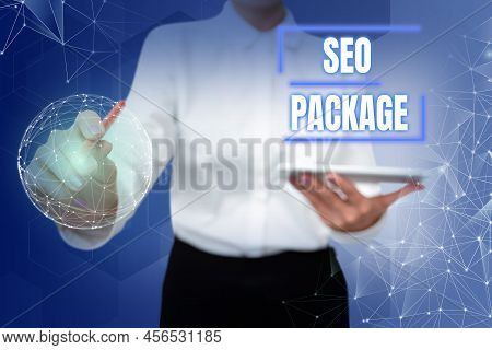 Conceptual Display Seo Package. Conceptual Photo Practice Of Search Engine Optimization Increase Amo