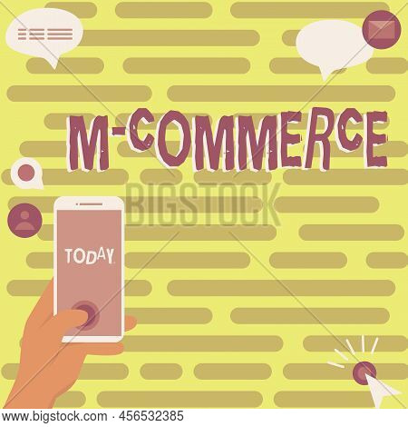 Sign Displaying M Commerce. Business Overview Commercial Transactions Conducted Electronically By Mo