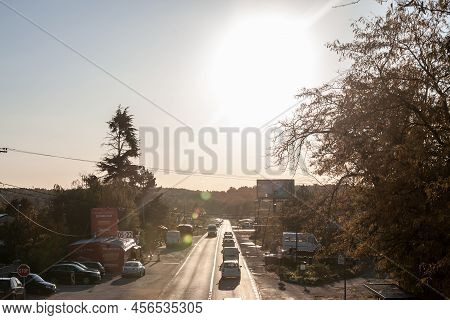 Trebez, Serbia - October 24, 2021: Ibarska Magistrala, In The Serbian Countryside, In Trebez, At Sun