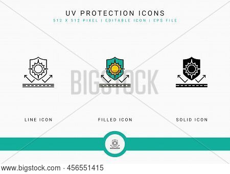 Uv Protection Icons Set Vector Illustration With Solid Icon Line Style. Sunscreen Shield Concept. Ed