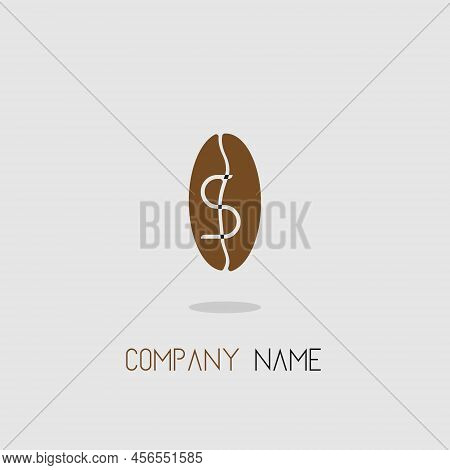 Logo For Coffeshop With Brown Coffee Bean Shape With Elegant Simple Design