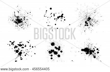Black Ink Splatter Isolated On White Background. Watercolor Paint Brush Texture. Ink Splash And Stai