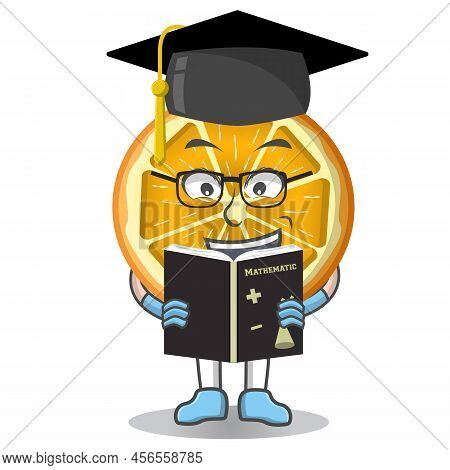 Cute Cartoon Slice Orange Student Character On Graduation Day With Toga