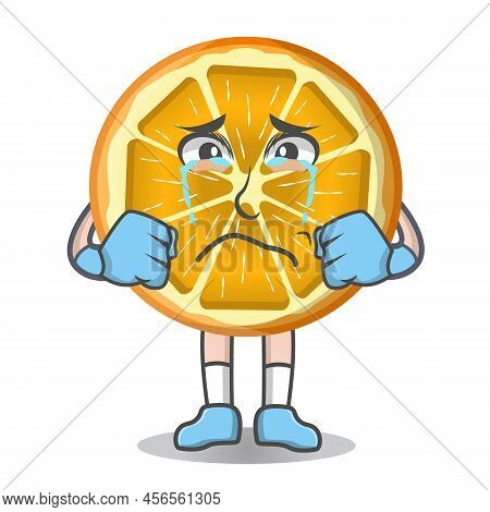 Collection Of Cute Slice Orange Cartoon Character With Sad Expressions. Suitable For Emoticon, Logo