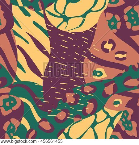 Abstract Exotic Collage Seamless Pattern. Creative Contemporary Mix Farrago Of Different Animalistic