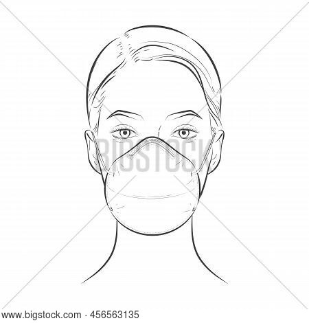 Face Mask. Woman Wearing Disposable Medical Mask. Vector Illustration