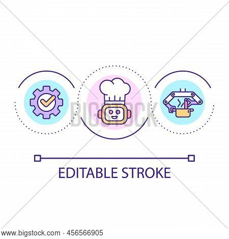 Cooking Robot Loop Concept Icon. Smart Kitchen Appliance. Robotic Cooking Machine Abstract Idea Thin