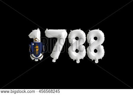 3d Illustration Of 1788 Balloon With Massachusetts Flag Colors Isolated On Black Background