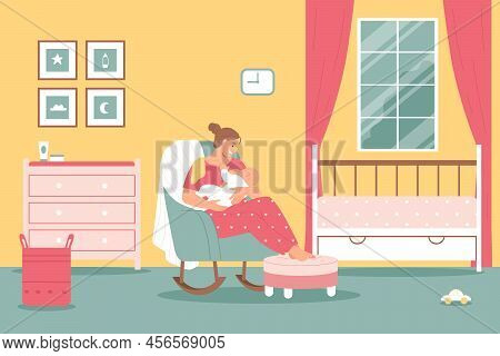 Breastfeeding Colored Composition Woman Sits On Chair In The Nursery And Breastfeeds Her Baby With H