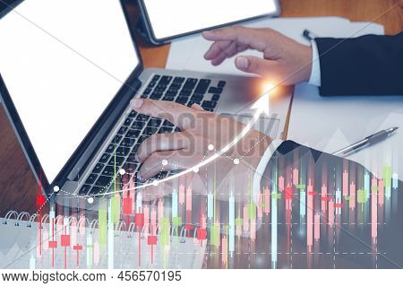 Planning And Strategy, Stock Market, Business Growth, Progress Or Success Concept. Businessman Or Tr