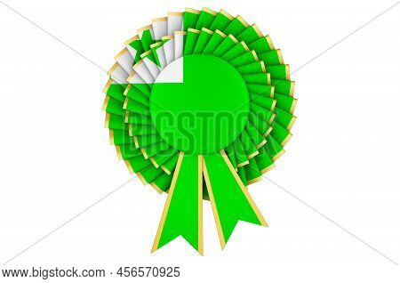 Esperanto Flag Painted On The Award Ribbon Rosette. 3d Rendering Isolated On White Background