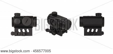 Modern Optical Collimator Sight. Aiming Device For Shooting At Short Distances. Isolate On A White B