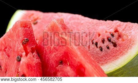 Fresh Watermelon Sliced ​​closeup, Juicy Pitted Watermelon