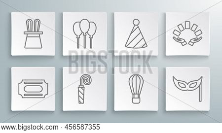 Set Line Circus Ticket, Balloons With Ribbon, Birthday Party Horn, Hot Air Balloon, Festive Mask, Pa