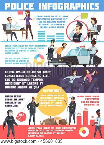 Police Infographics Layout With Criminal And Detention Statistic Information Dispatchers Guards And 