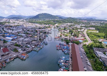 Aerial View Of Phuket Fishing Port Is The Largest Fishing Port Located At Koh Siray Island Phuket Th