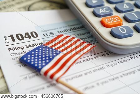 Tax Form 1040 U.s. Individual Income Tax Return, Business Finance Concept.