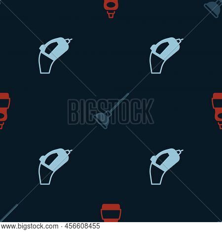 Set Dishwashing Liquid Bottle, Rubber Plunger And Portable Vacuum Cleaner On Seamless Pattern. Vecto