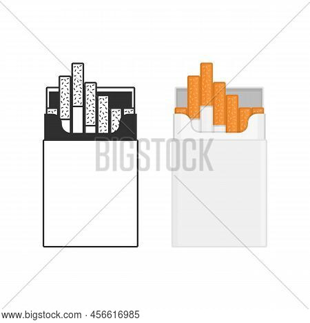 Vector Illustration Packs Of Cigarettes. Set Of Blank Cigarette Pack. Isolated On White Background. 