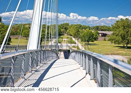 Passerelle Des Deux Rives Bridge Over Rhine River Connecting Germany And France, Open Border
