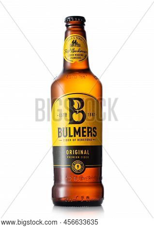 London,uk - June 02, 2022: Bottle Of Bulmers Original Apple Cider On White.