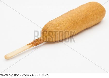 Corndog Isolated On White Background Fair Food