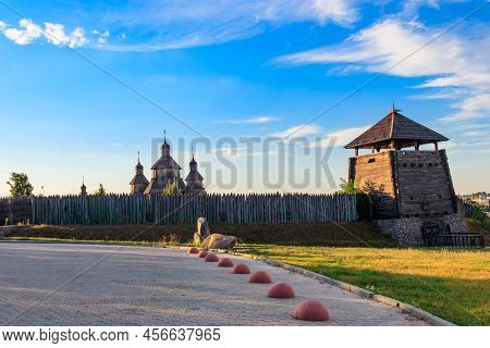 Medieval Wooden Zaporozhian Sich On Khortytsia Island In Zaporizhia, Ukraine