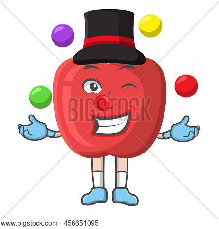 Apple Magician Circus Design Character, Design Vector Illustrator, Character Design On White Backgro