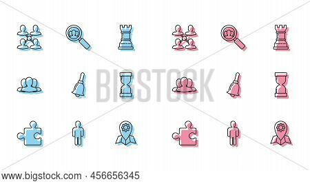 Set Line Piece Of Puzzle, User Man In Business Suit, Project Team Base, Location Job, Ringing Bell, 