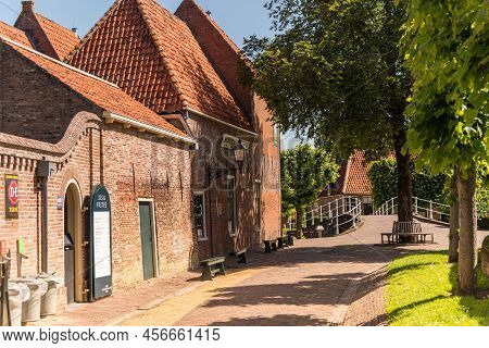 Enkhuizen, Netherlands, June 2022. Old Facades In Traditional Color In The Historic Village Of Enkhu