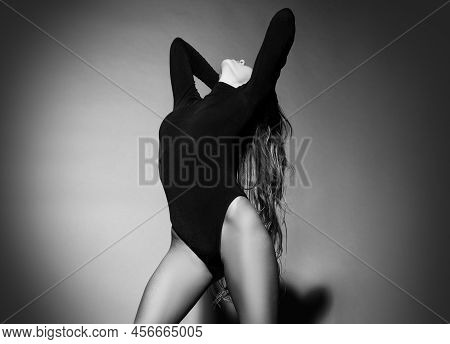 Bondage And Bdsm Concept. Portrait Of Beautiful Seductive Woman. Girl Dance In Night Club.