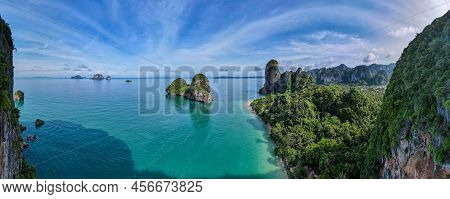 Railay Beach Krabi Thailand, The Tropical Beach Of Railay Krabi, Drone Aerial View Of Panoramic View