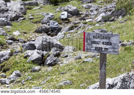 Sign Indicating The Headwaters Of Adda River