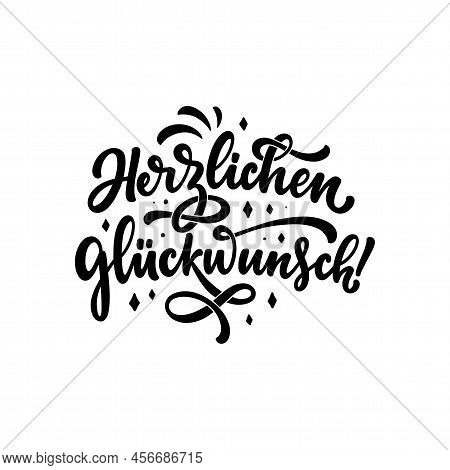 Hand Drawn Happy Birthday Lettering Quote In German - Congratulations. Inspiration Slogan For Greeti
